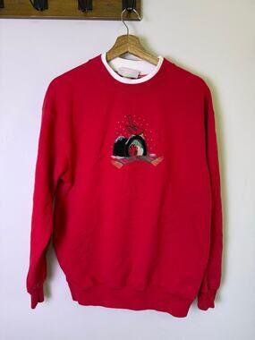 Vintage MC Sportswear Red Embroidered Cardinal Bird Fleece Crewneck Sweatshirt M